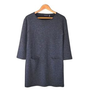 Adrienne Vittadini Gray 3/4 Sleeve Crew Neck Casual Dress sz S Pockets Polyester